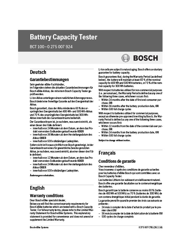 Bosch Warranty Leaflet
