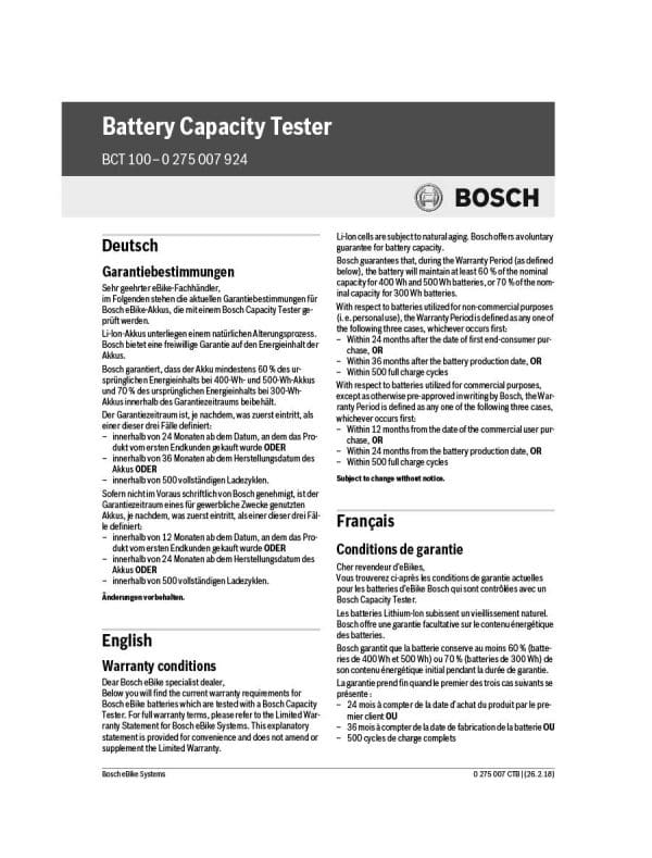 Bosch Warranty Leaflet
